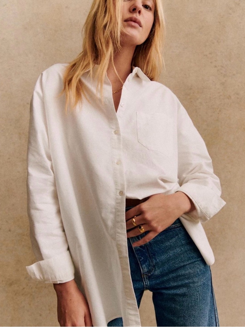 Sezane Max cotton twill white shirt